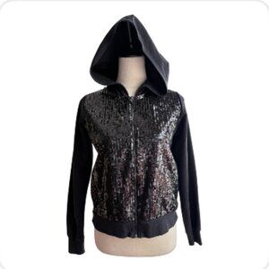 XXI (Forever 21) Sequin Front Zip-Up Hoodie - Black, Size S (482-1)